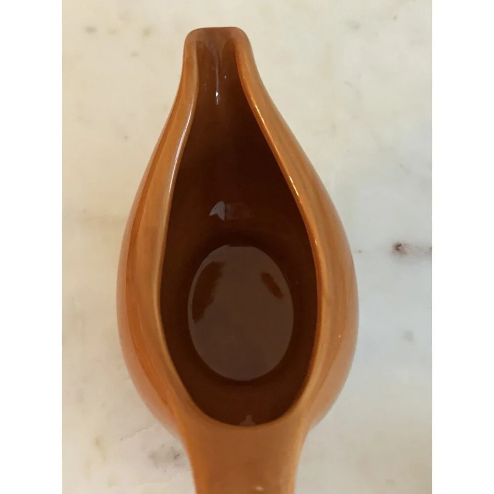 OGGI Orange Rust Ceramic‎ Stainless Steel Base Gravy Sauce Boat Retro Vintage